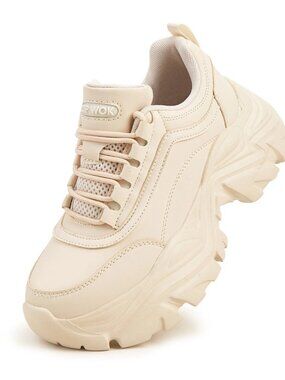 LUCKY STEP Chunky Sneakers for Women Fashion Platform Leather Casual Dad Shoes